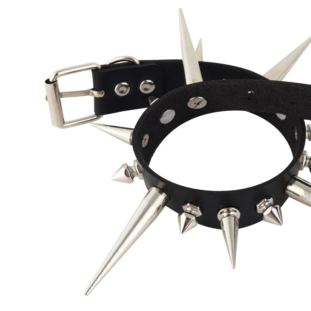 Long Spike Choker Punk Faux Leather Collar For Women & Men / Goth Necklace Accessories