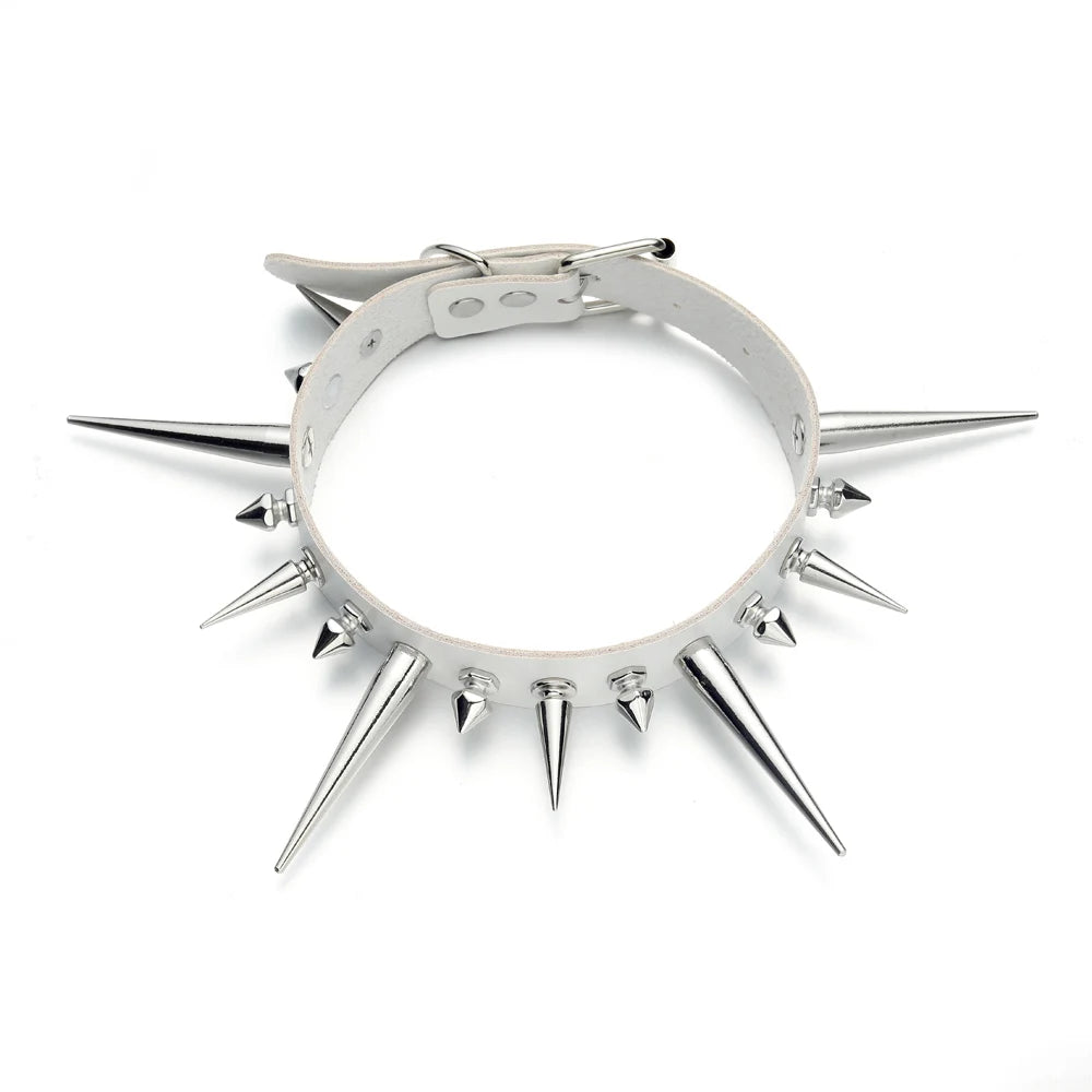 Long Spike Choker Punk Faux Leather Collar For Women & Men / Goth Necklace Accessories