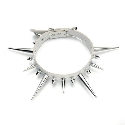Long Spike Choker Punk Faux Leather Collar For Women & Men / Goth Necklace Accessories