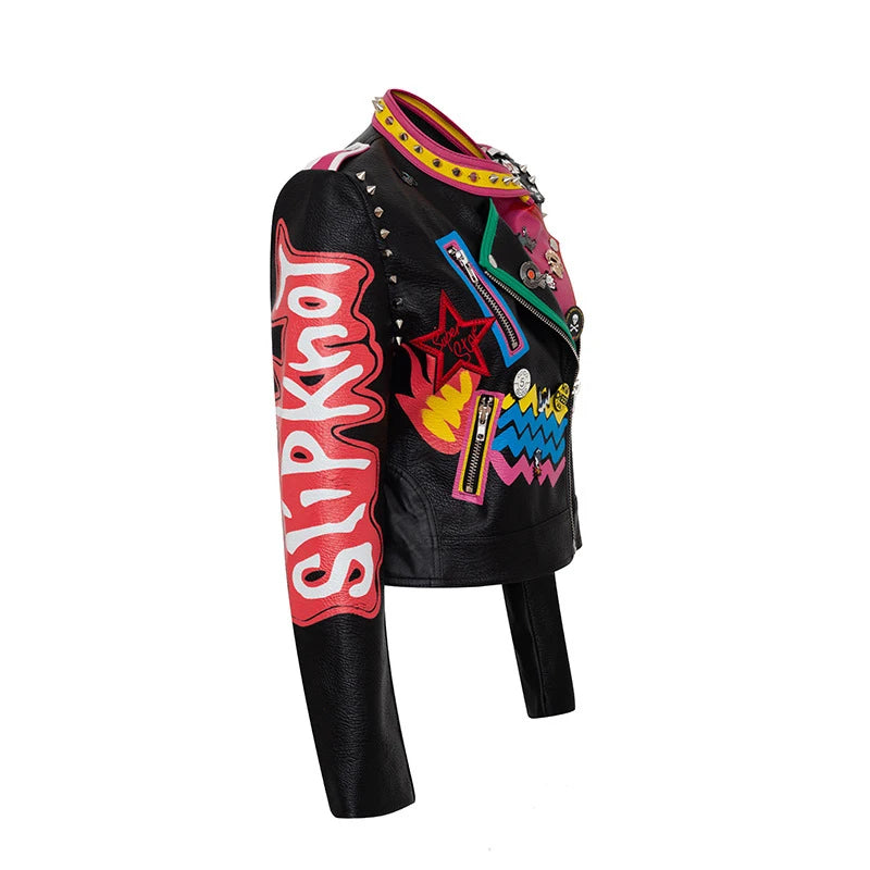 Victorious Voltage Vixen Graffiti Leather Jacket