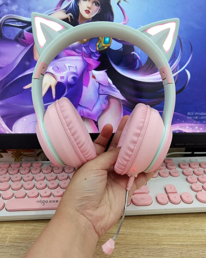 Victorious QearFun Gradient Pink Cat ear Headphones with Mic