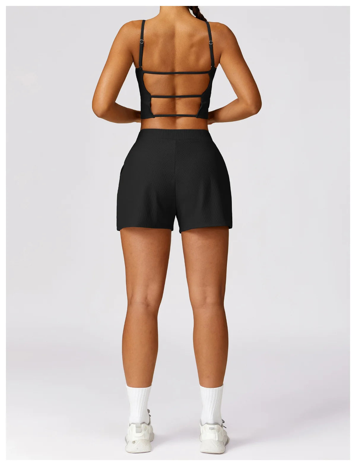 2Pcs Ribbed Shorts Set Women/ Full Workout Suit with Gym Bra