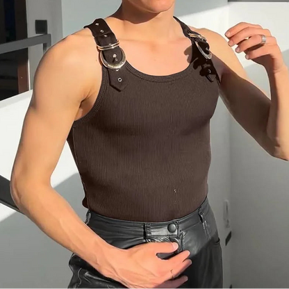 Buckle Belt Straps Ribbed Tank Top