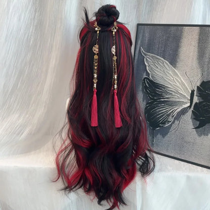 Black Ombre Red Layered Wig/Synthetic Long Wavy Lolita/ Kawaii Wig