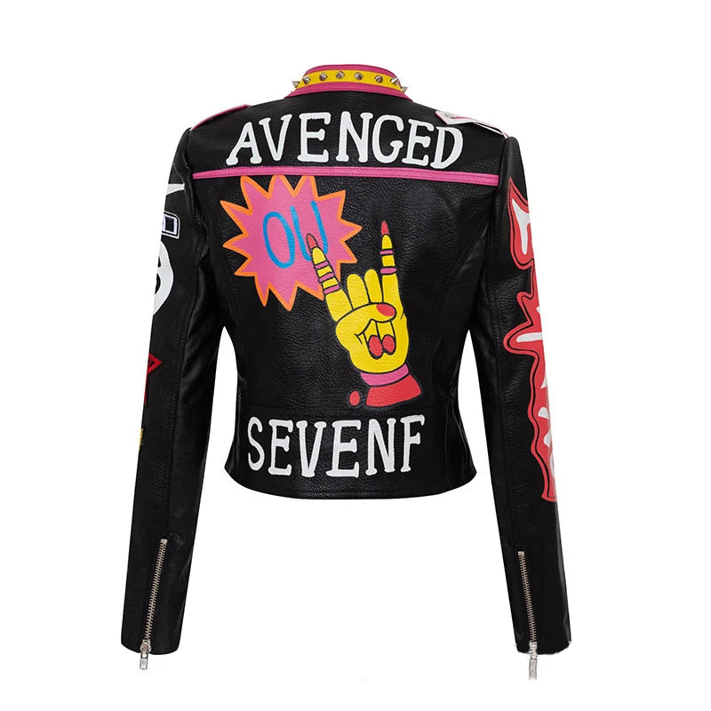 Victorious Voltage Vixen Graffiti Leather Jacket