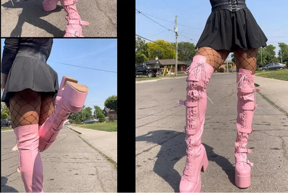 Punk Goth Women Motorcycle Boots Block /High Heels Platform Shoes