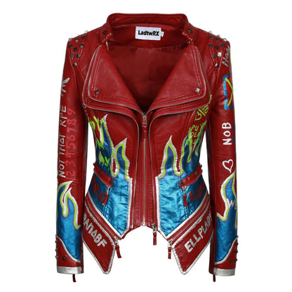 Victorious Celestial Outlaw Graffiti Leather Jacket