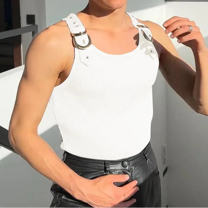Buckle Belt Straps Ribbed Tank Top