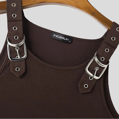 Buckle Belt Straps Ribbed Tank Top