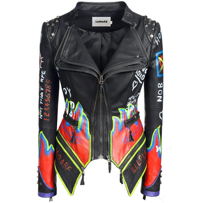 Victorious Celestial Outlaw Graffiti Leather Jacket