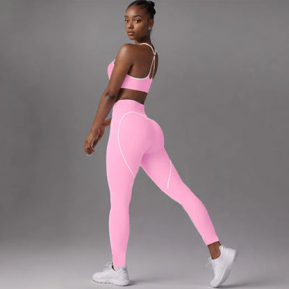 Women's Heart-Shaped High-Waisted Yoga Leggings & Cross-Strap Sports Bra Set (Victorious Ganymede Grind Leggings)