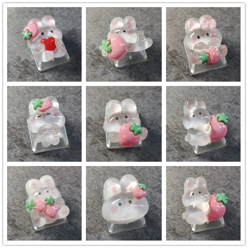 Victorious Anime Cartoon Transparent Strawberry Rabbit Keycap DIY Handmade Personalized Mechanical Keyboard Dedicated PBT Keycap