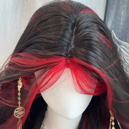 Black Ombre Red Layered Wig/Synthetic Long Wavy Lolita/ Kawaii Wig