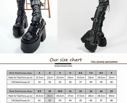 Punk Goth Women Motorcycle Boots Block /High Heels Platform Shoes