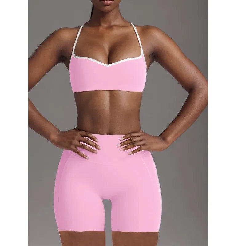 Women's Heart-Shaped High-Waisted Yoga Leggings & Cross-Strap Sports Bra Set (Victorious Ganymede Grind Leggings)