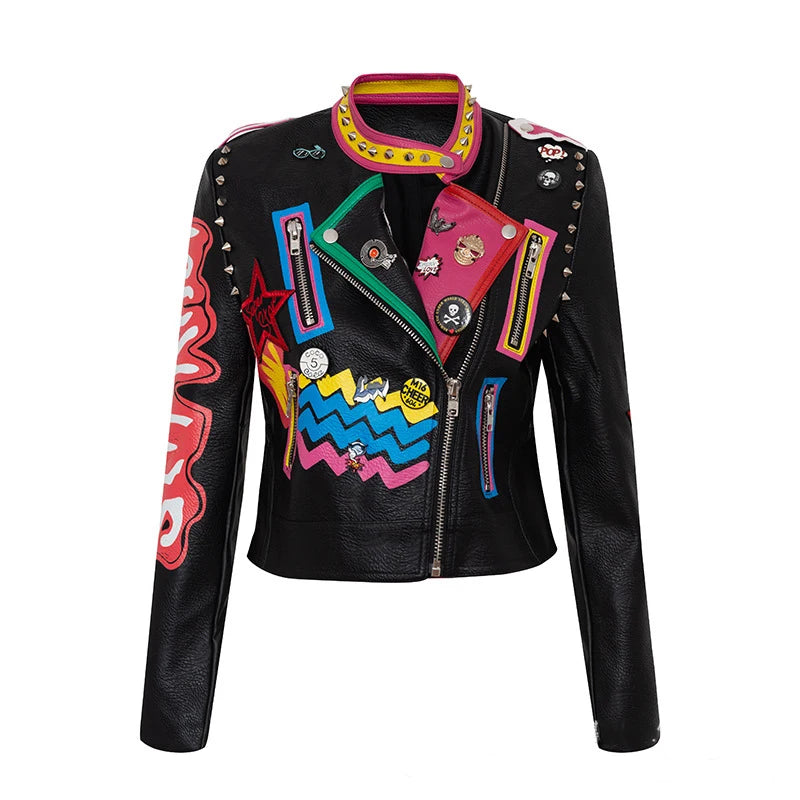 Victorious Voltage Vixen Graffiti Leather Jacket