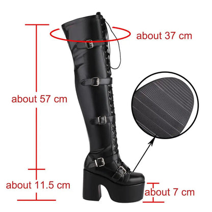 Punk Goth Women Motorcycle Boots Block /High Heels Platform Shoes