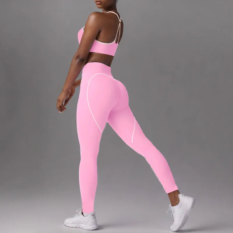 Women's Heart-Shaped High-Waisted Yoga Leggings & Cross-Strap Sports Bra Set (Victorious Ganymede Grind Leggings)