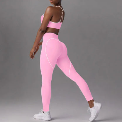 Women's Heart-Shaped High-Waisted Yoga Leggings & Cross-Strap Sports Bra Set (Victorious Ganymede Grind Leggings)