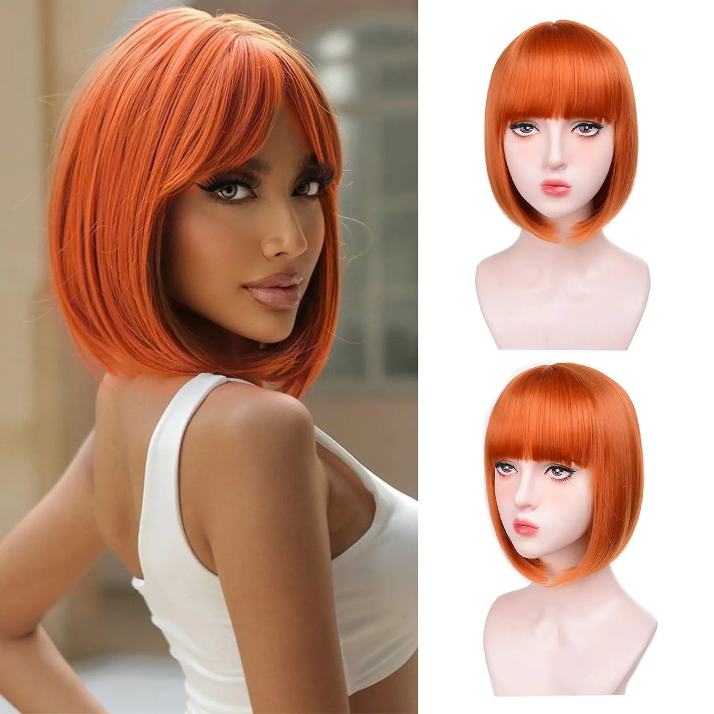 Pink Bob Synthetic wig /Short straight hair with bangs/ Multi-colored Cosplay Wig/ high temperature silk wig