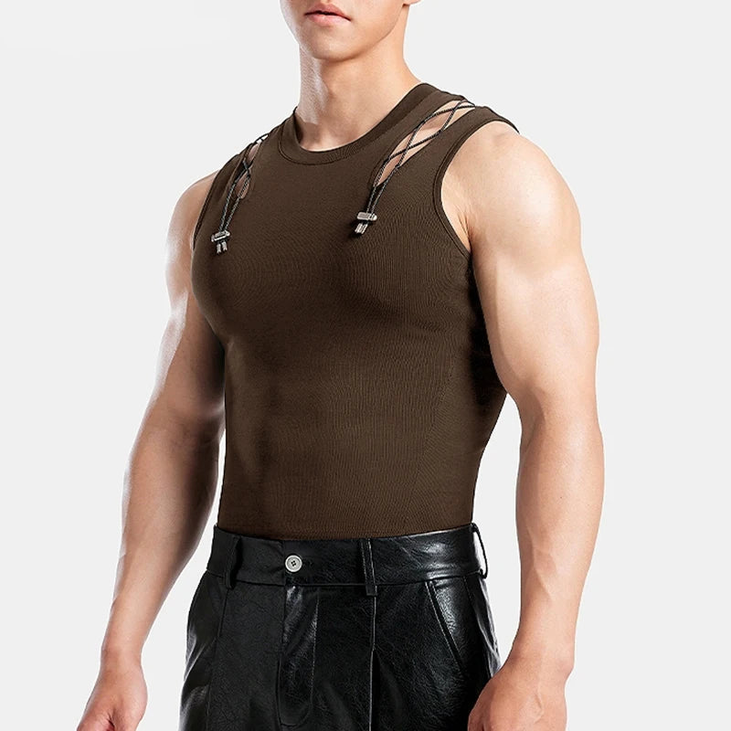 Mesh Tech Hollow Ribbed Tank Top/ Unisex / activewear & casual