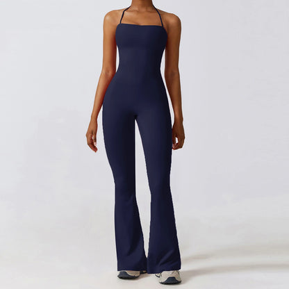 Women Sleeveless Yoga Jumpsuit/ Gym Flared Overalls (Victorious SynthWave)