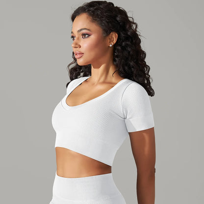 Ribbed Seamless Top, V-neck (RelaxMotion)