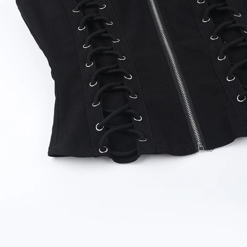 Goth Dark Punk Sleeveless Corn Bandage Vest / Women's Gothic Techwear (Victorious Nocturne Valor Vest)