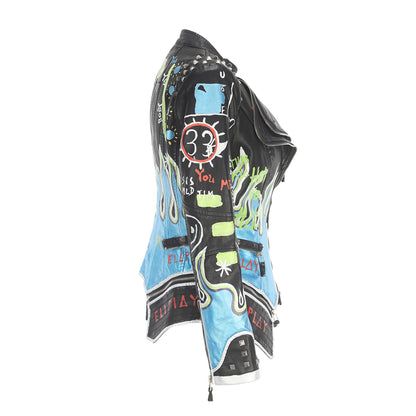 Victorious Celestial Outlaw Graffiti Leather Jacket