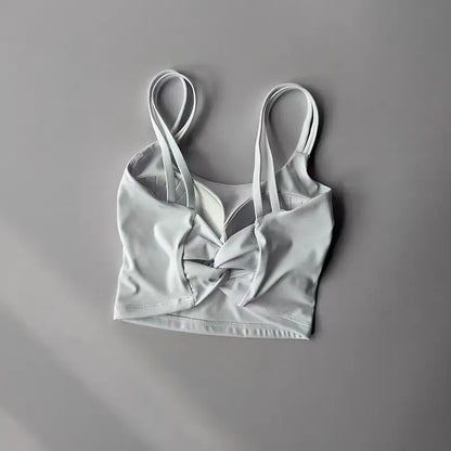 Women's Back knotted Sports Bra / High Impact Gym (Victorious Titanium Mesh)