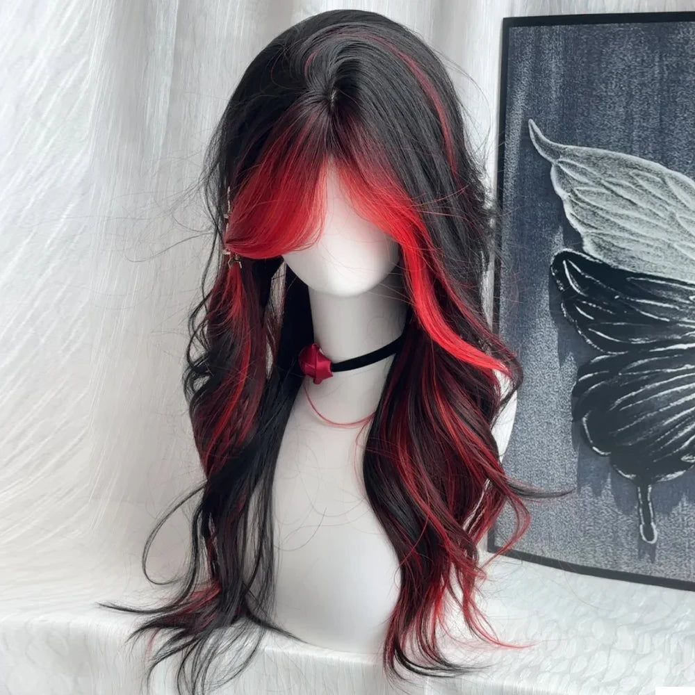 Black Ombre Red Layered Wig/Synthetic Long Wavy Lolita/ Kawaii Wig