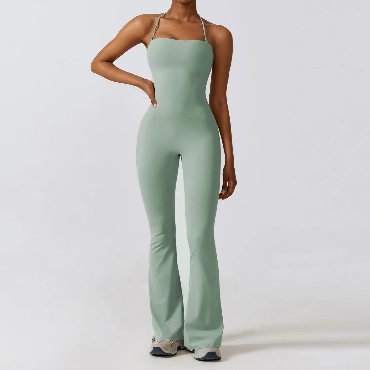 Women Sleeveless Yoga Jumpsuit/ Gym Flared Overalls (Victorious SynthWave)