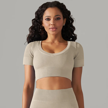 Ribbed Seamless Top, V-neck (RelaxMotion)