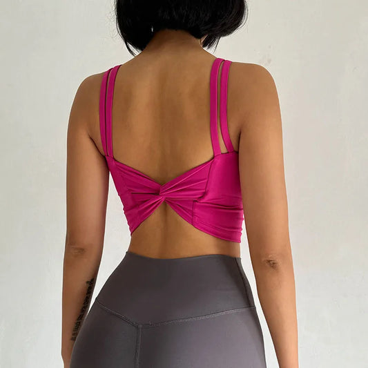 Women's Back knotted Sports Bra / High Impact Gym (Victorious Titanium Mesh)