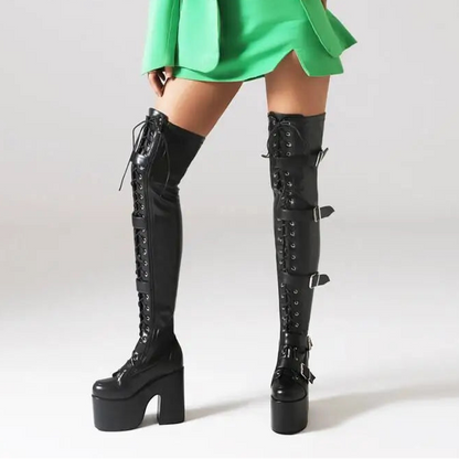 Punk Goth Women Motorcycle Boots Block /High Heels Platform Shoes