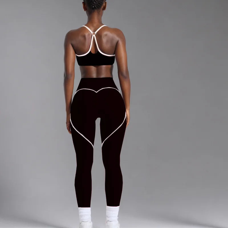 Women's Heart-Shaped High-Waisted Yoga Leggings & Cross-Strap Sports Bra Set (Victorious Ganymede Grind Leggings)