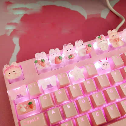 Victorious Anime Cartoon Transparent Strawberry Rabbit Keycap DIY Handmade Personalized Mechanical Keyboard Dedicated PBT Keycap