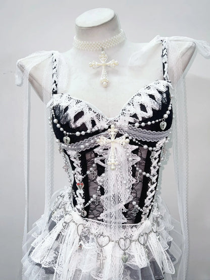 Gothic White Kawaii Corset Tops / Women's Gothic Outfit Kawaii