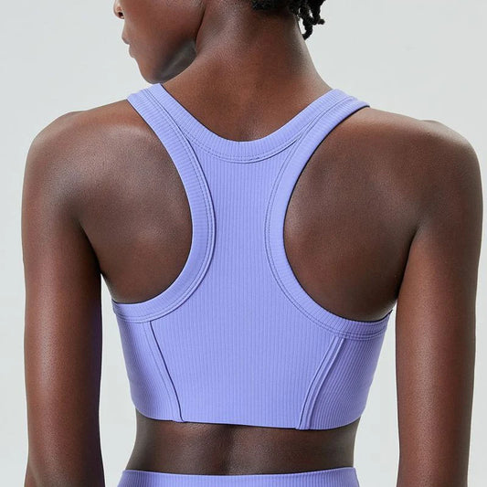 Victorious High Impact Fitness Yoga Bra Super Stretch Round Neck Gym Crop Top Ribbed Fabric Sleeveless Running Vest Female Sportswear