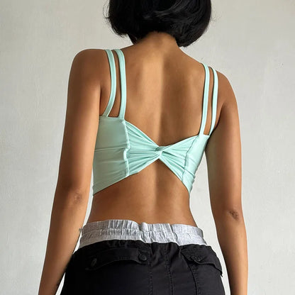 Women's Back knotted Sports Bra / High Impact Gym (Victorious Titanium Mesh)