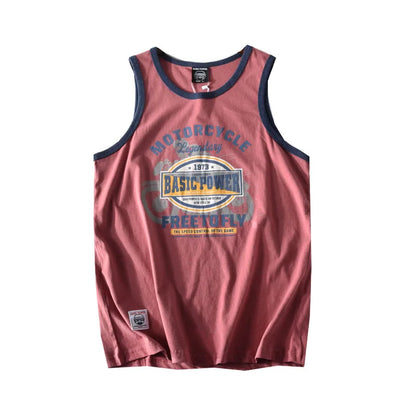 American Letter Print 100% Cotton Sleeveless Vest for Men / Vintage Summer Casual Loose Tank Tops