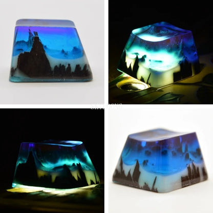 Victorious Handmade Backlight Resin Keycaps for Cherry Mx Switch Mechanical Keyboard/ OEM R4 Luminous Snow Mountain Jungle Wood Key Caps