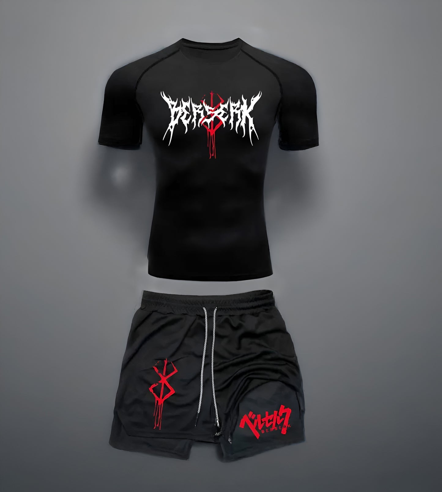 Anime Berserk Compression Set /Workout Gym Tshirts & Breathable Running Shorts