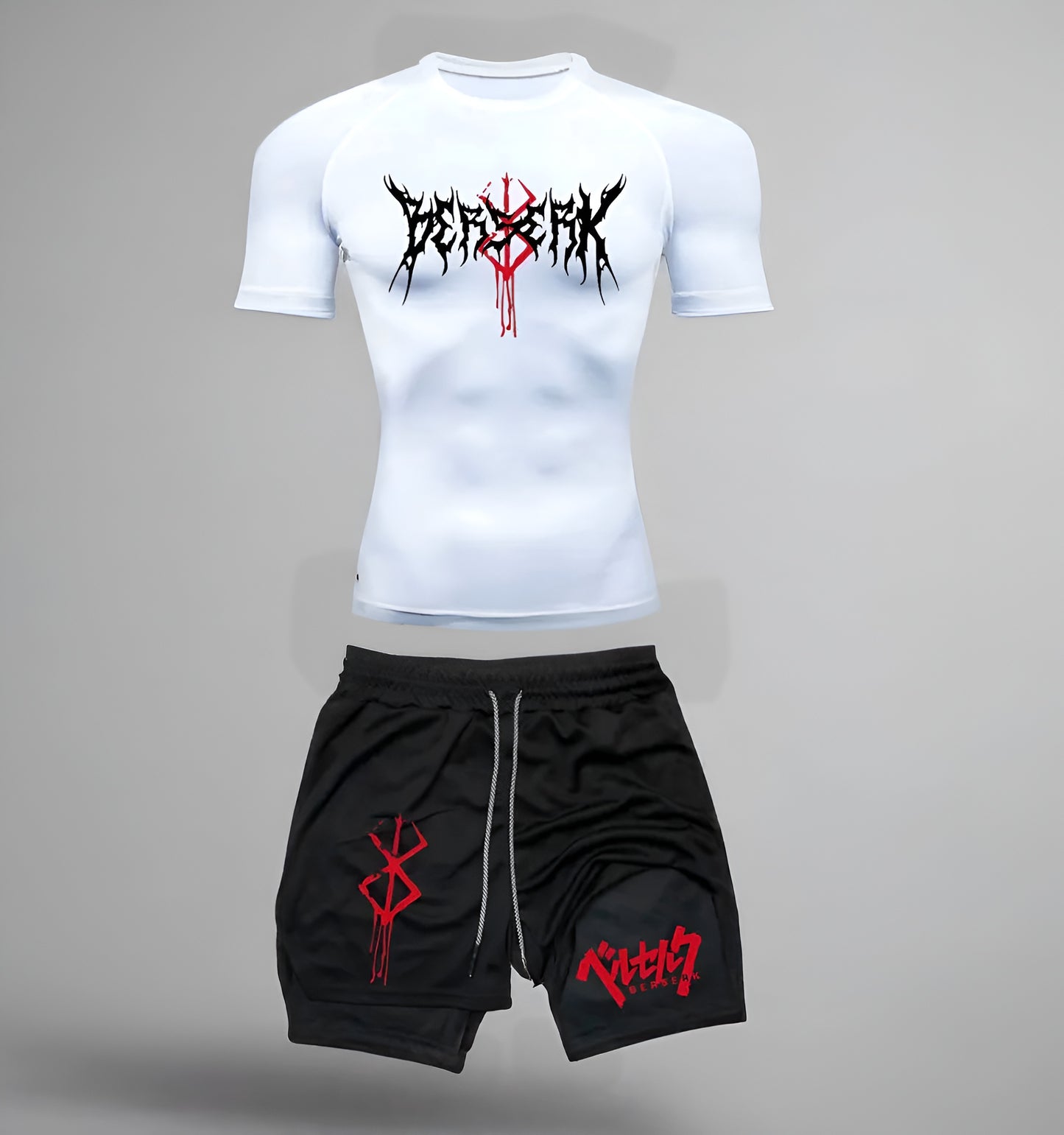 Anime Berserk Compression Set /Workout Gym Tshirts & Breathable Running Shorts