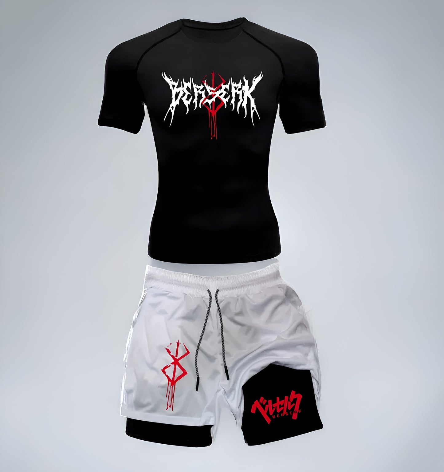 Anime Berserk Compression Set /Workout Gym Tshirts & Breathable Running Shorts