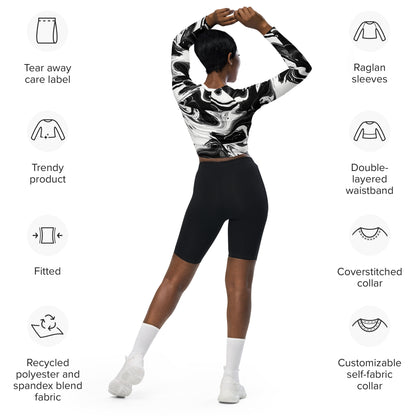 Victorious Monochrome Motion Recycled long-sleeve crop top