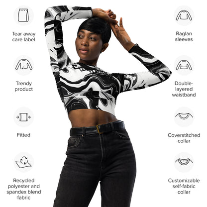 Victorious Monochrome Motion Recycled long-sleeve crop top