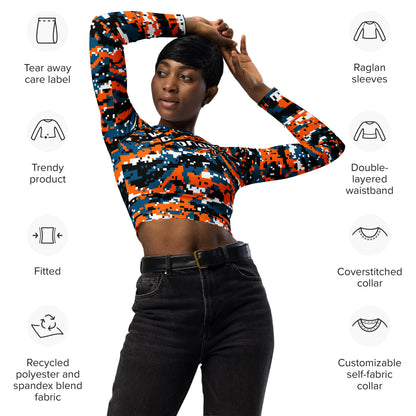 Victorious Sunset Camo Recycled long-sleeve crop top