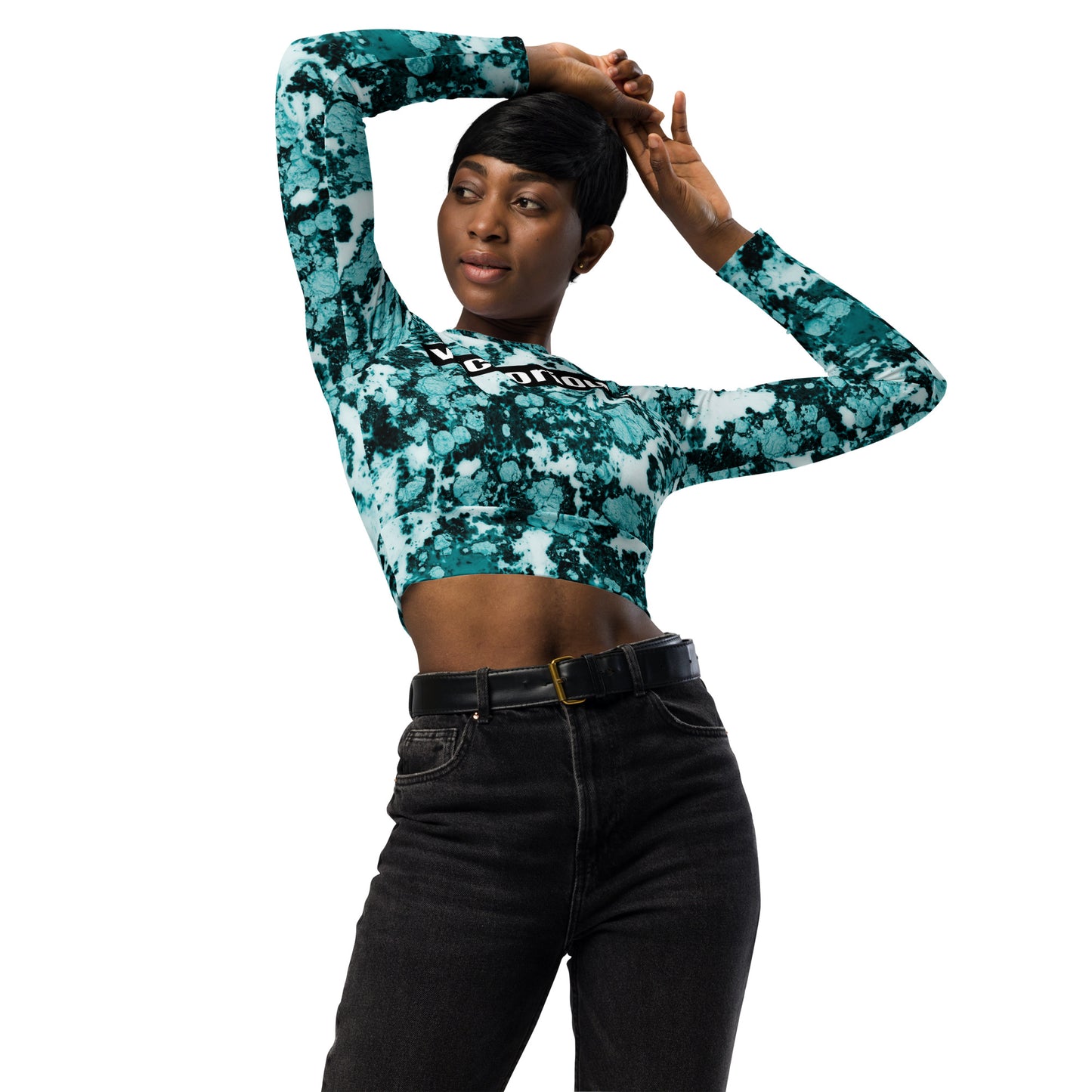 Victorious Aqua Fern Recycled long-sleeve crop top