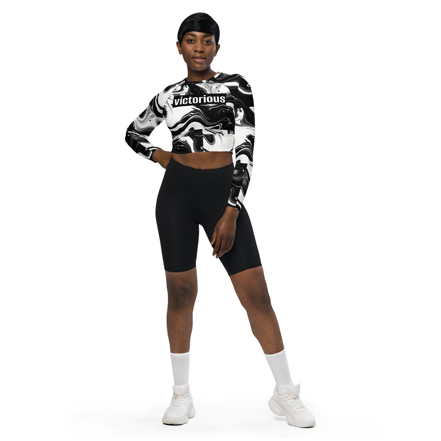 Victorious Monochrome Motion Recycled long-sleeve crop top